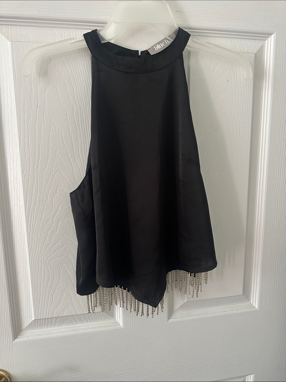 bebe Black Asymmetrical Halter Skirt with Beaded Fringe